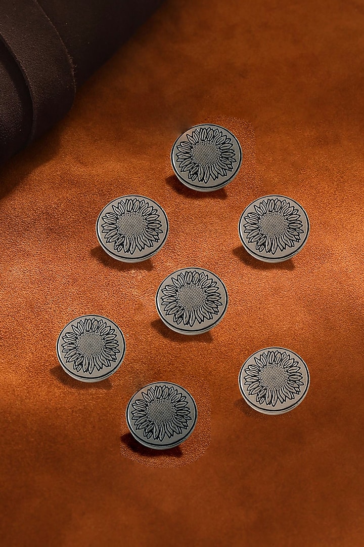 Dark Grey Sunflower Glitter Buttons (Set of 7) by Cosa Nostraa at Pernia's Pop Up Shop