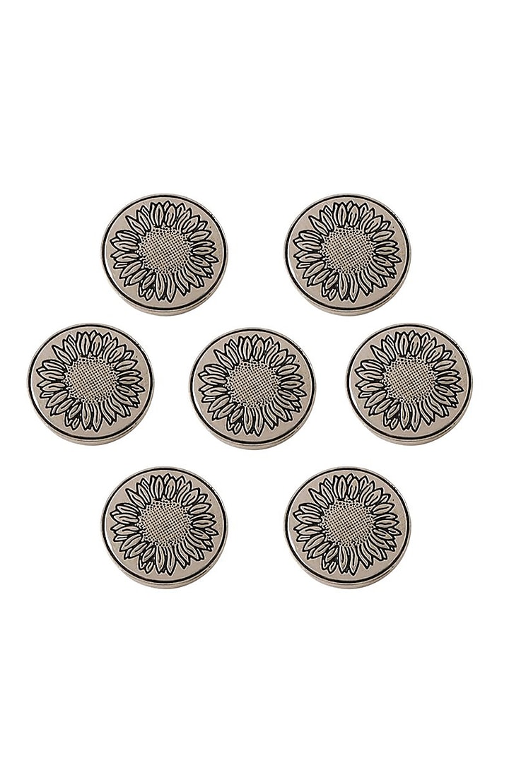 Dark Grey Sunflower Glitter Buttons (Set of 7) by Cosa Nostraa at Pernia's Pop Up Shop