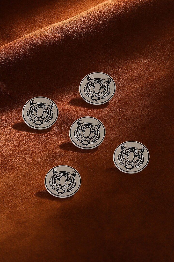 Dark Grey Fiery Tiger Buttons (Set of 5) by Cosa Nostraa at Pernia's Pop Up Shop