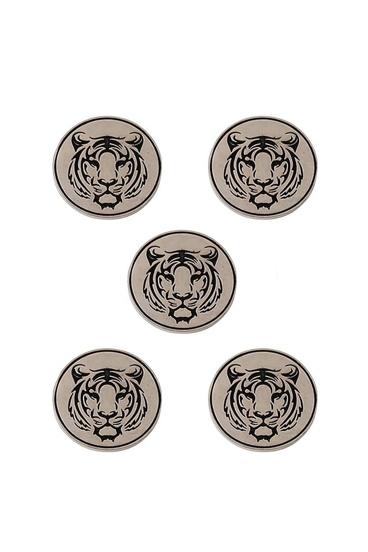 Dark Grey Fiery Tiger Buttons (Set of 5) by Cosa Nostraa at Pernia's Pop Up Shop