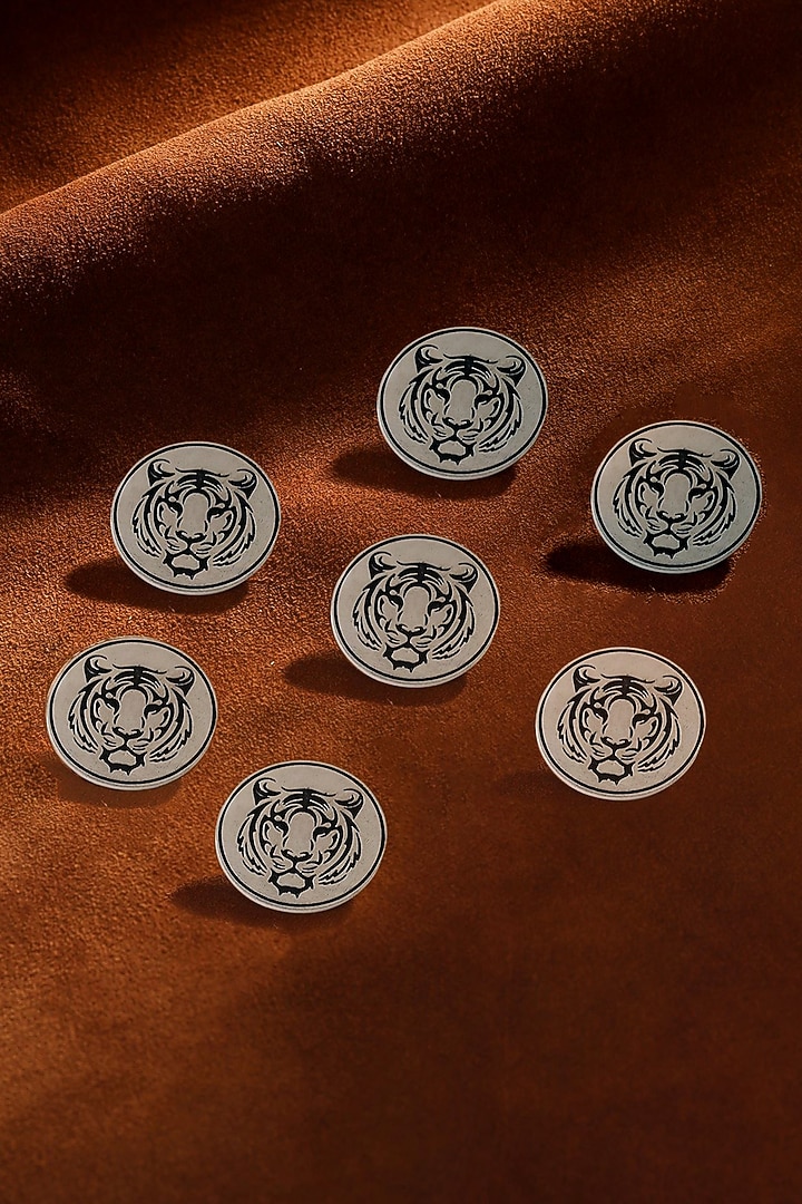 Dark Grey Fiery Tiger Buttons (Set of 7) by Cosa Nostraa at Pernia's Pop Up Shop