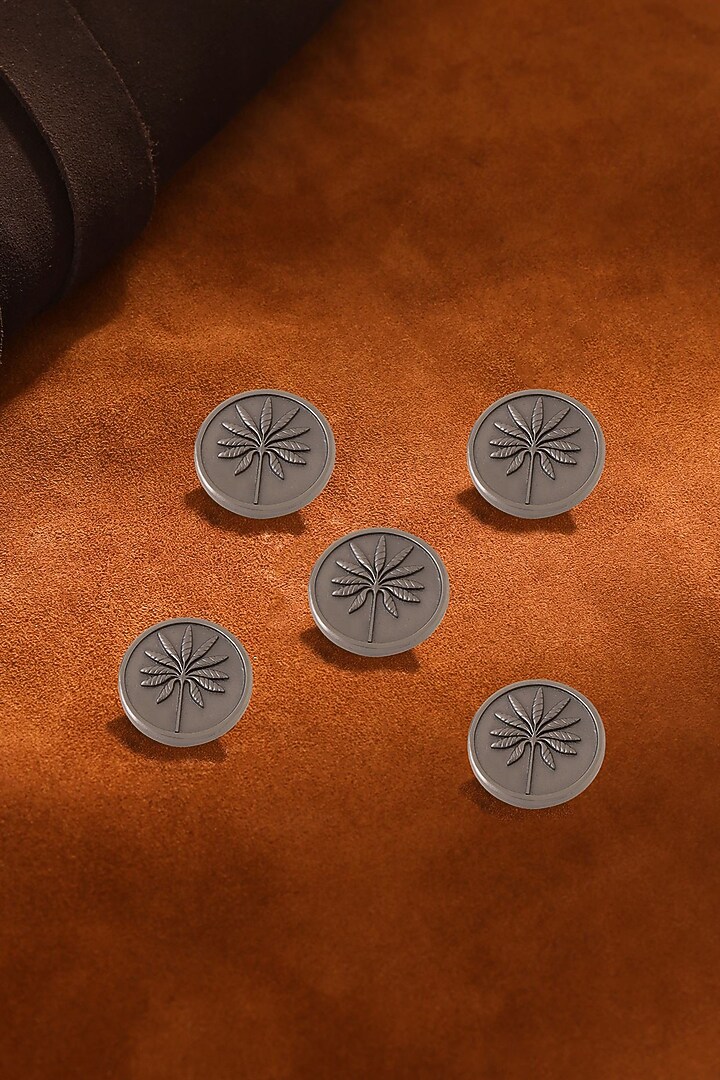 Dark Grey Floral Buttons (Set of 5) by Cosa Nostraa at Pernia's Pop Up Shop