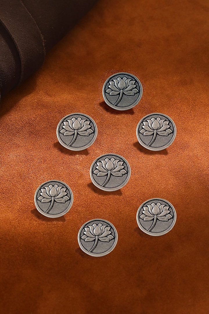 Dark Grey Divine Lotus Buttons (Set of 7) by Cosa Nostraa at Pernia's Pop Up Shop