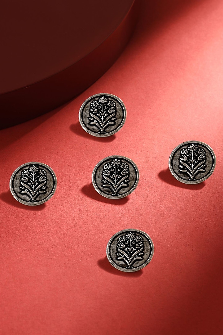 Dark Grey Floral Wonder Buttons (Set of 5) by Cosa Nostraa at Pernia's Pop Up Shop