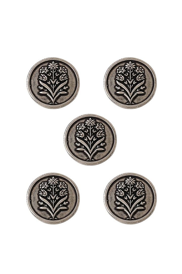 Dark Grey Floral Wonder Buttons (Set of 5) by Cosa Nostraa at Pernia's Pop Up Shop