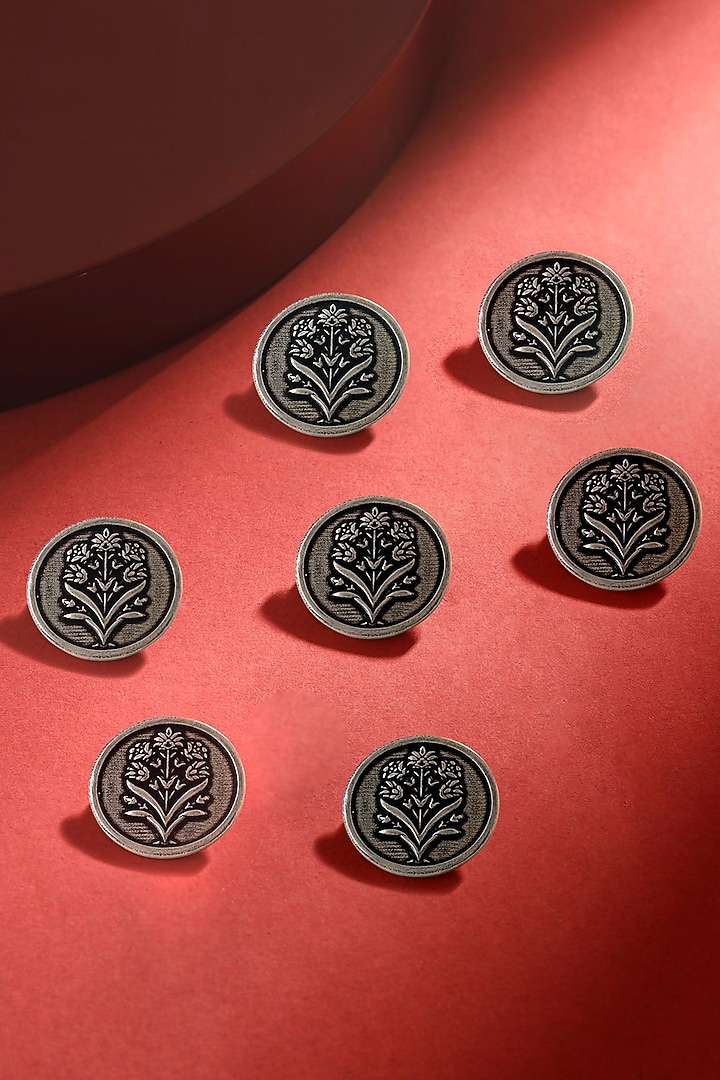 Dark Grey Floral Wonder Buttons (Set of 7) by Cosa Nostraa at Pernia's Pop Up Shop