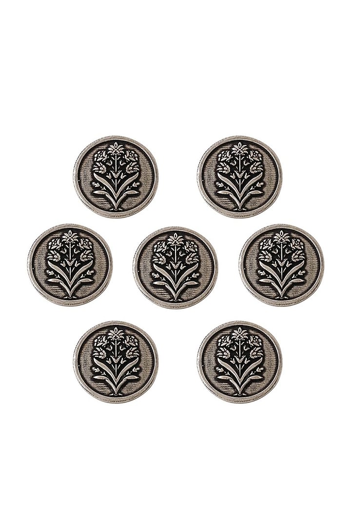 Dark Grey Floral Wonder Buttons (Set of 7) by Cosa Nostraa at Pernia's Pop Up Shop