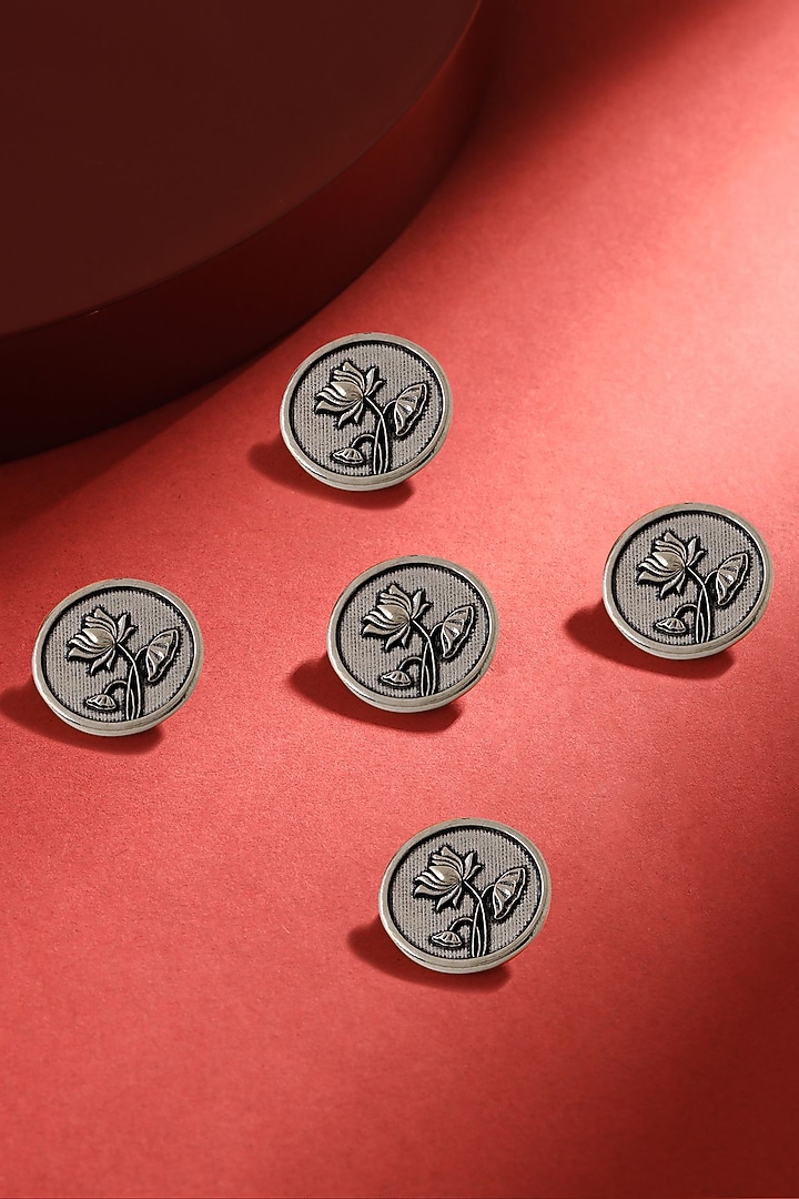 Dark Grey Lotus Magic Buttons (Set of 5) by Cosa Nostraa at Pernia's Pop Up Shop