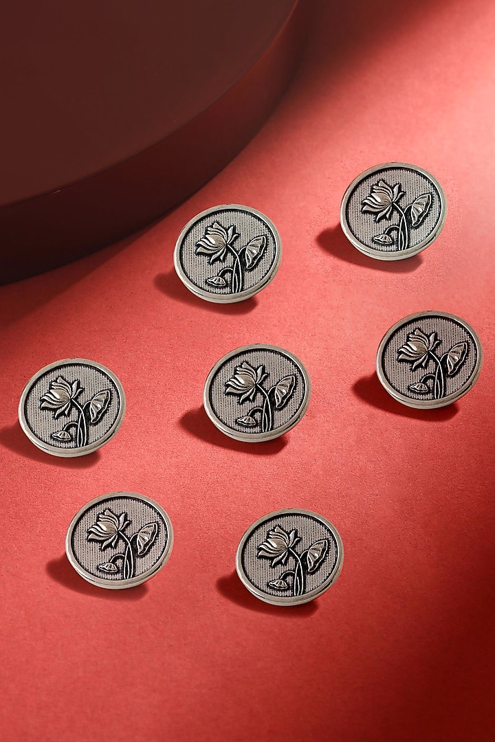 Dark Grey Lotus Magic Buttons (Set of 7) by Cosa Nostraa at Pernia's Pop Up Shop