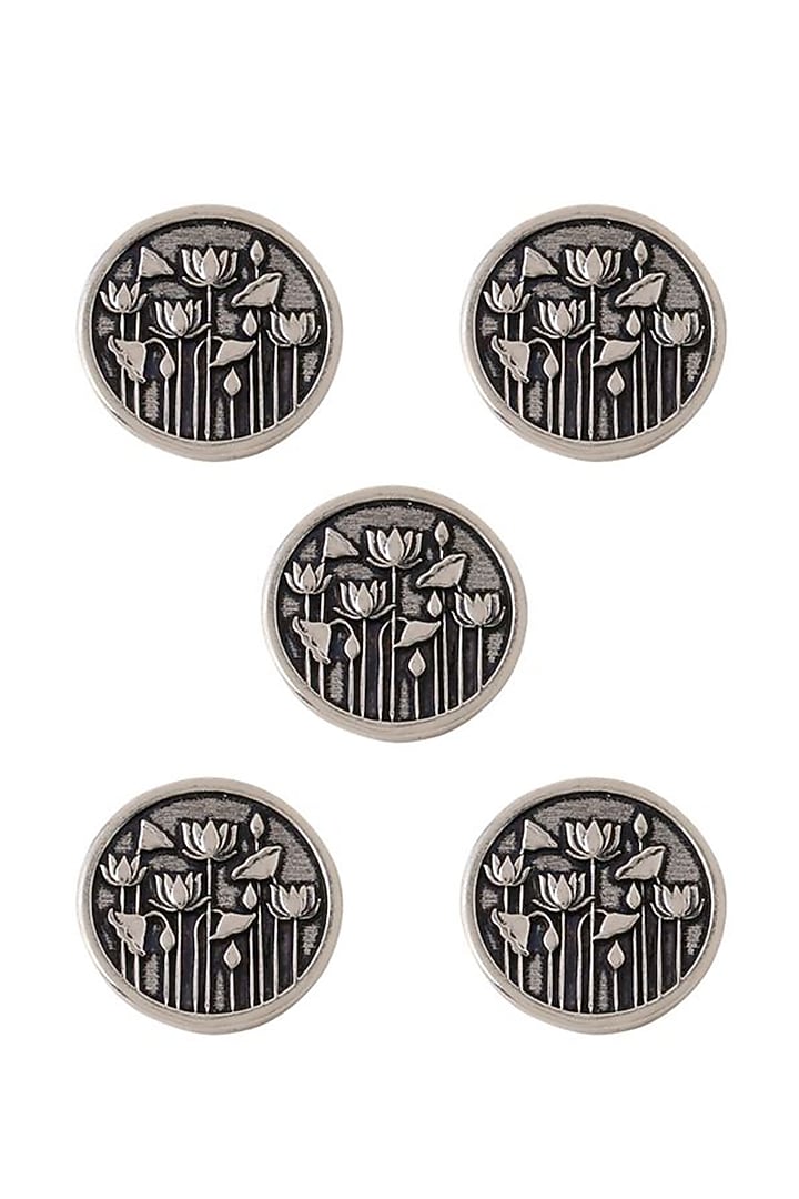 Dark Grey Lotus Garden Buttons (Set of 5) by Cosa Nostraa at Pernia's Pop Up Shop