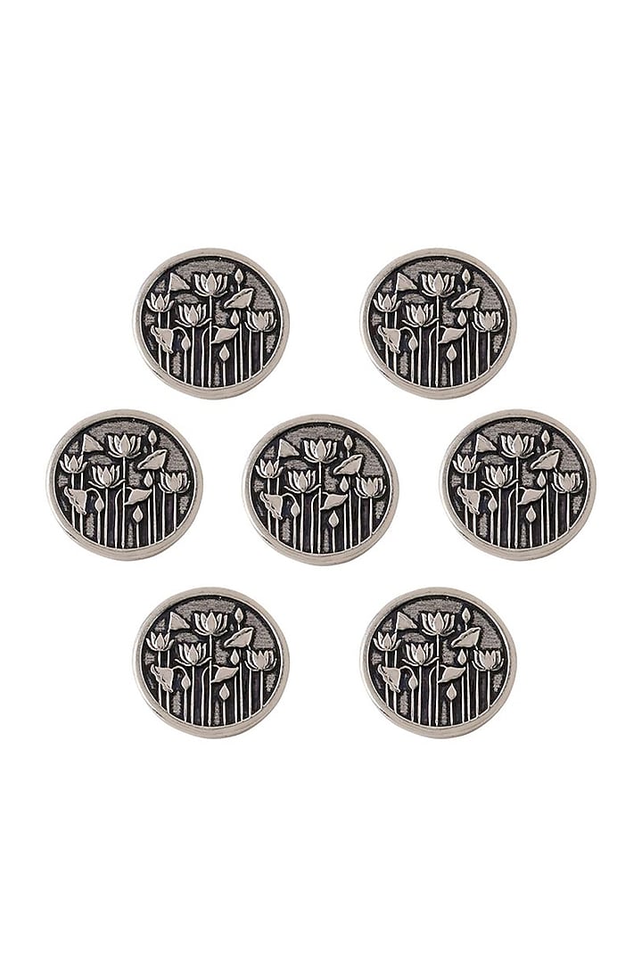 Dark Grey Lotus Garden Buttons (Set of 7) by Cosa Nostraa at Pernia's Pop Up Shop