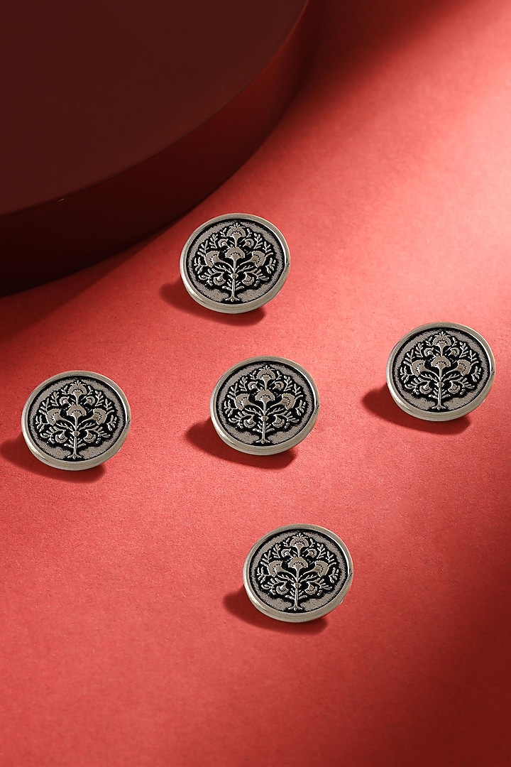 Dark Grey Tree Motif Buttons (Set of 5) by Cosa Nostraa at Pernia's Pop Up Shop