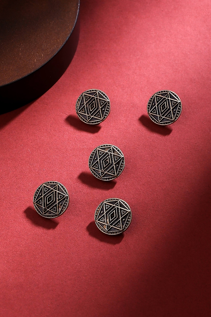 Antique Gold Pentagon Fractal Buttons (Set of 5) by Cosa Nostraa at Pernia's Pop Up Shop