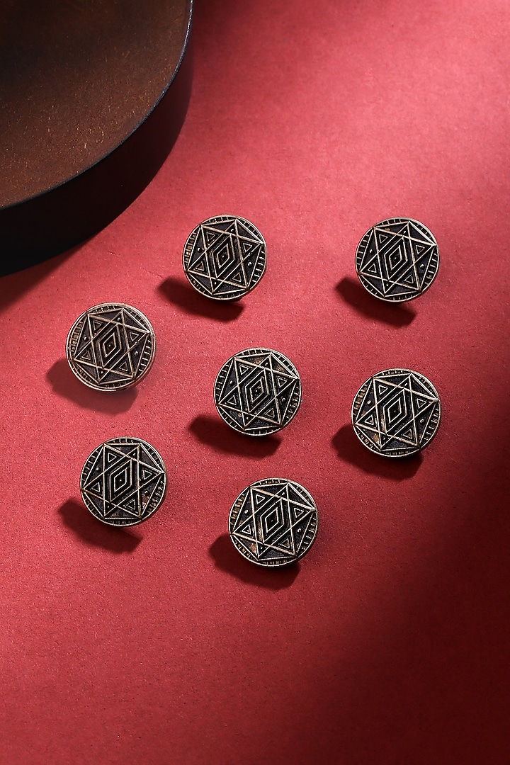Antique Gold Pentagon Fractal Buttons (Set of 7) by Cosa Nostraa at Pernia's Pop Up Shop