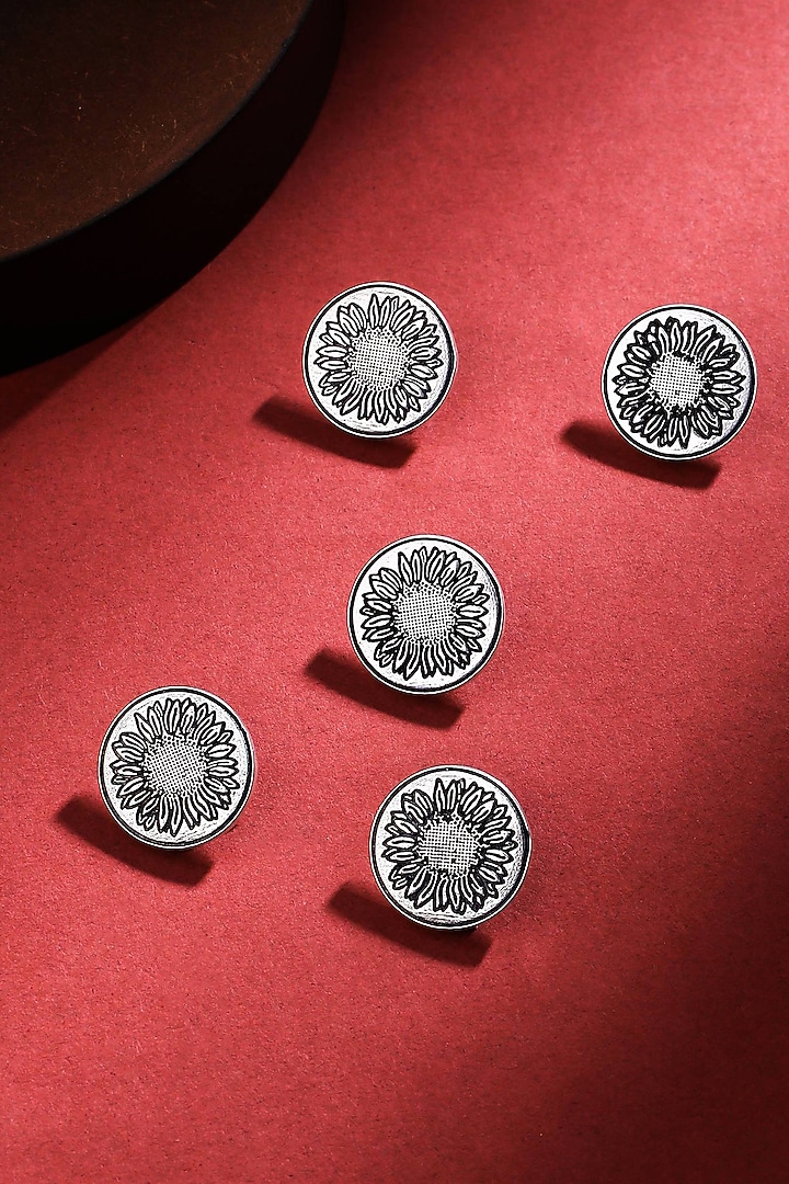 Silver Oxidised Sunflower Glitter Buttons (Set of 5) by Cosa Nostraa at Pernia's Pop Up Shop