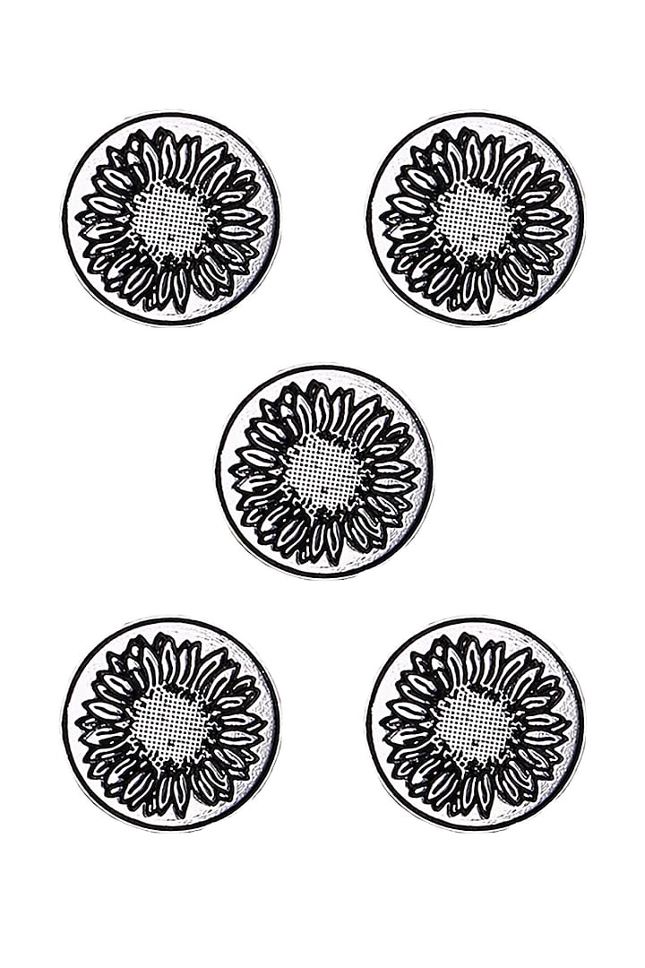 Silver Oxidised Sunflower Glitter Buttons (Set of 5) by Cosa Nostraa at Pernia's Pop Up Shop