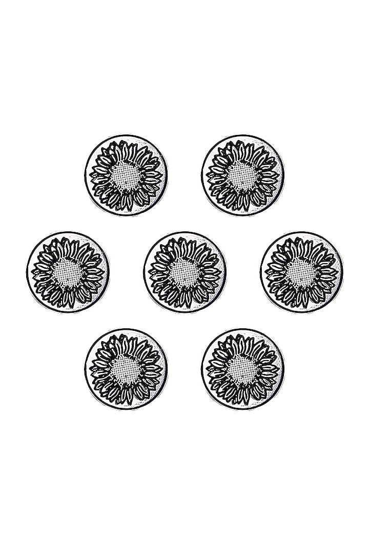 Silver Oxidised Sunflower Glitter Buttons (Set of 7) by Cosa Nostraa at Pernia's Pop Up Shop