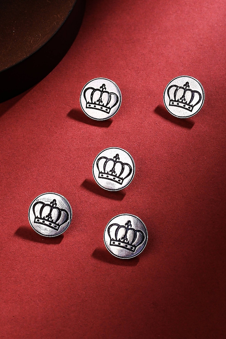 Silver Oxidised Elite Crown Buttons (Set of 5) by Cosa Nostraa at Pernia's Pop Up Shop