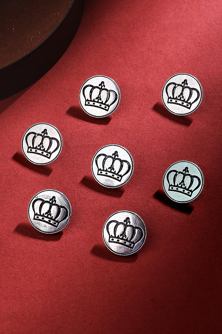 Silver Oxidised Elite Crown Buttons (Set of 7) by Cosa Nostraa at Pernia's Pop Up Shop