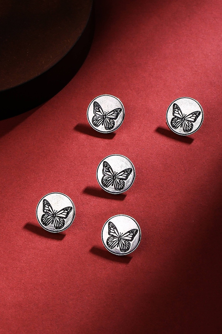 Silver Oxidised Dainty Butterfly Buttons (Set of 5) by Cosa Nostraa at Pernia's Pop Up Shop