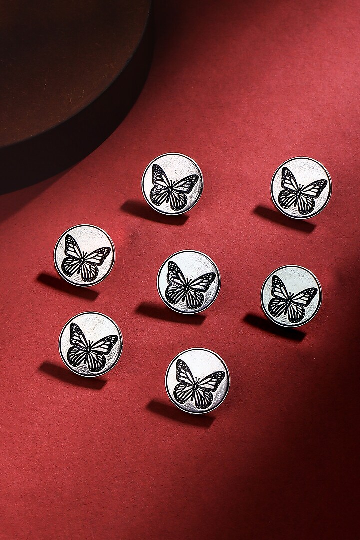 Silver Oxidised Dainty Butterfly Buttons (Set of 7) by Cosa Nostraa at Pernia's Pop Up Shop