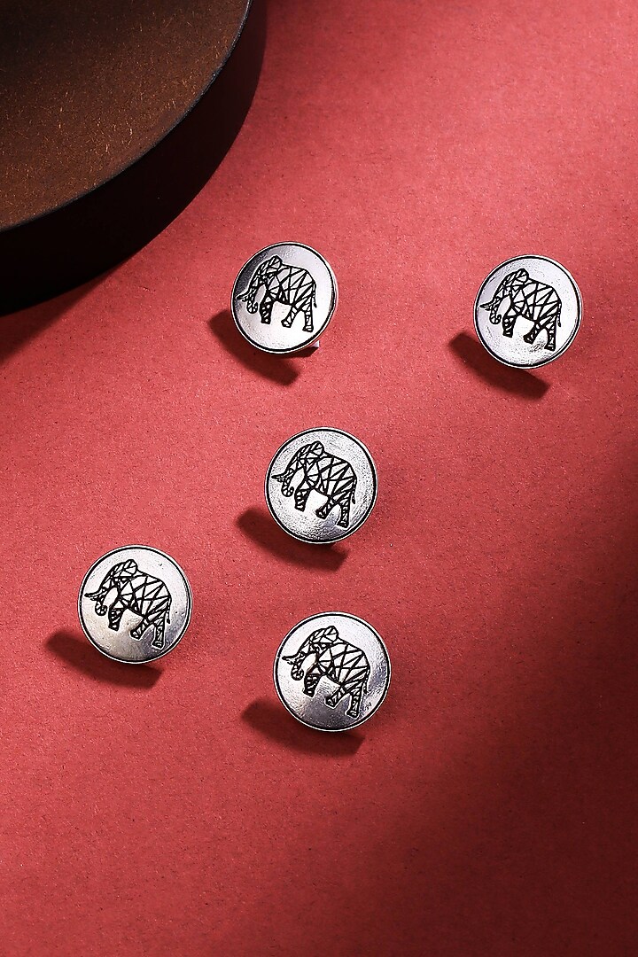 Silver Oxidised Mighty Elephant Buttons (Set of 5) by Cosa Nostraa at Pernia's Pop Up Shop