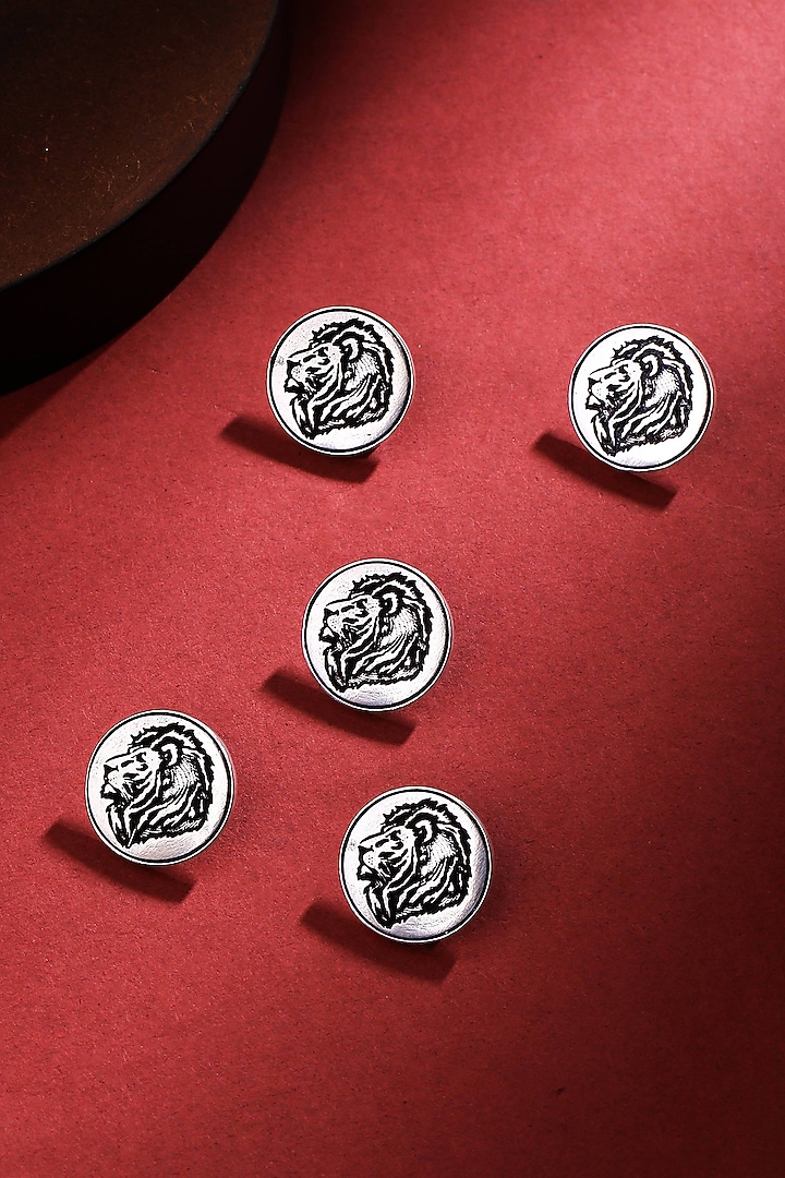 Silver Oxidised Lion's Mane Buttons (Set of 5) by Cosa Nostraa at Pernia's Pop Up Shop