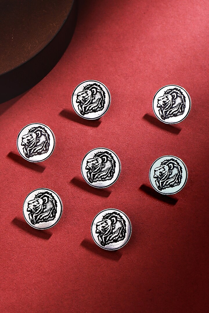 Silver Oxidised Lion's Mane Buttons (Set of 7) by Cosa Nostraa at Pernia's Pop Up Shop