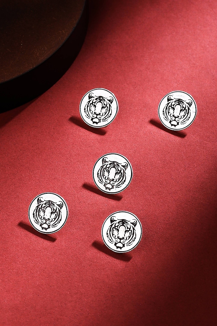 Silver Oxidised Fiery Tiger Buttons (Set of 5) by Cosa Nostraa at Pernia's Pop Up Shop