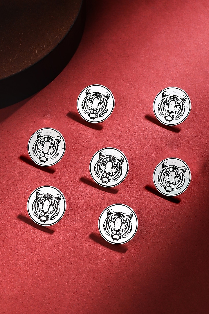Silver Oxidised Fiery Tiger Buttons (Set of 7) by Cosa Nostraa at Pernia's Pop Up Shop