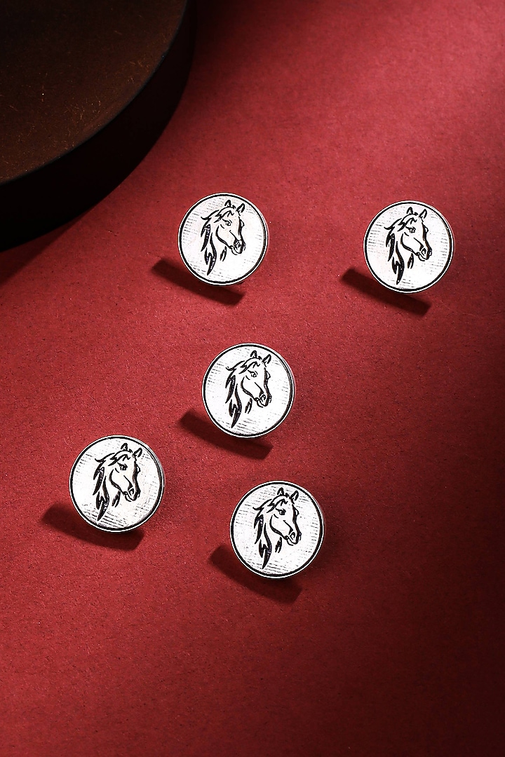 Silver Oxidised King's Knight Buttons (Set of 5) by Cosa Nostraa at Pernia's Pop Up Shop