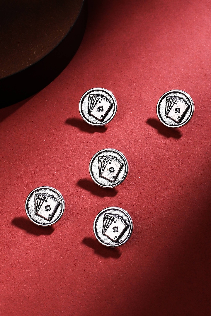Silver Oxidised Aces Rule Buttons (Set of 5) by Cosa Nostraa at Pernia's Pop Up Shop