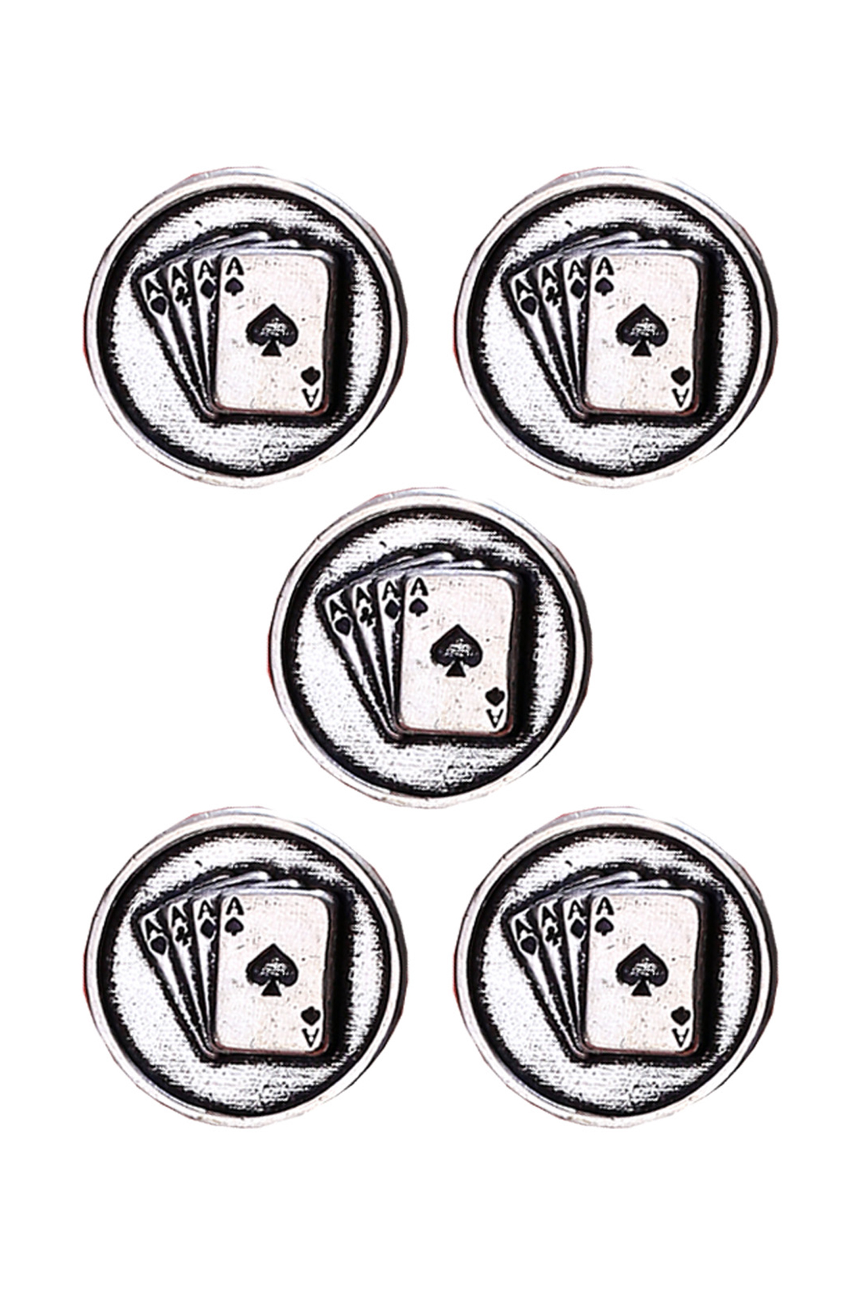 Silver Oxidised Aces Rule Buttons (Set of 5) by Cosa Nostraa at Pernia's Pop Up Shop