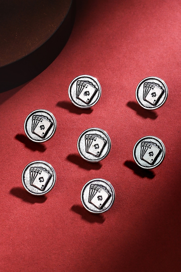 Silver Oxidised Aces Rule Buttons (Set of 7) by Cosa Nostraa at Pernia's Pop Up Shop