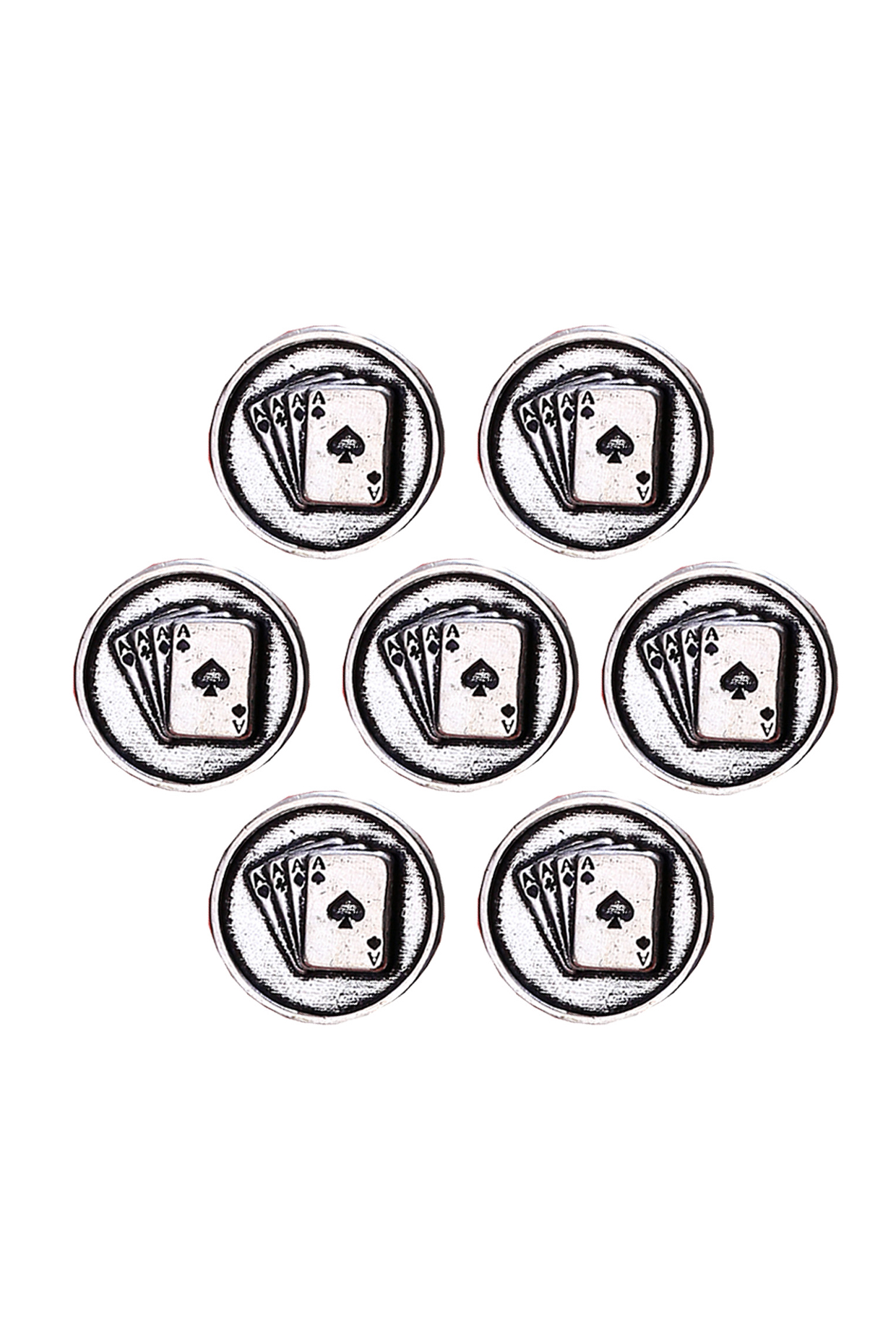 Silver Oxidised Aces Rule Buttons (Set of 7) by Cosa Nostraa at Pernia's Pop Up Shop