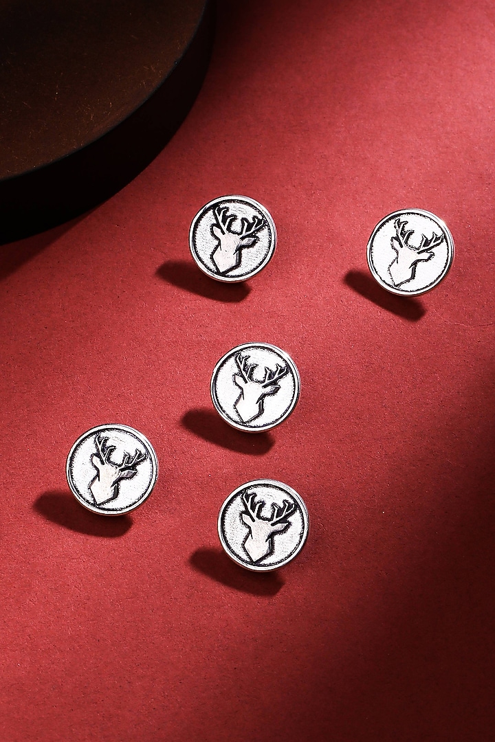 Silver Oxidised Imperial Stag Buttons (Set of 5) by Cosa Nostraa at Pernia's Pop Up Shop