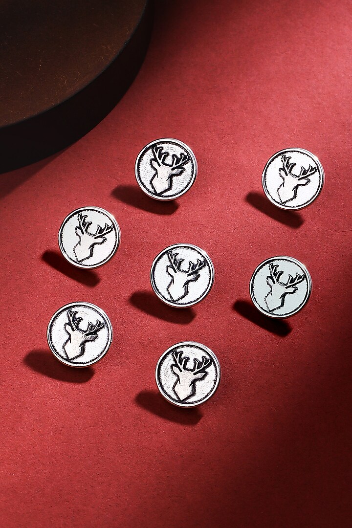 Silver Oxidised Imperial Stag Buttons (Set of 7) by Cosa Nostraa at Pernia's Pop Up Shop
