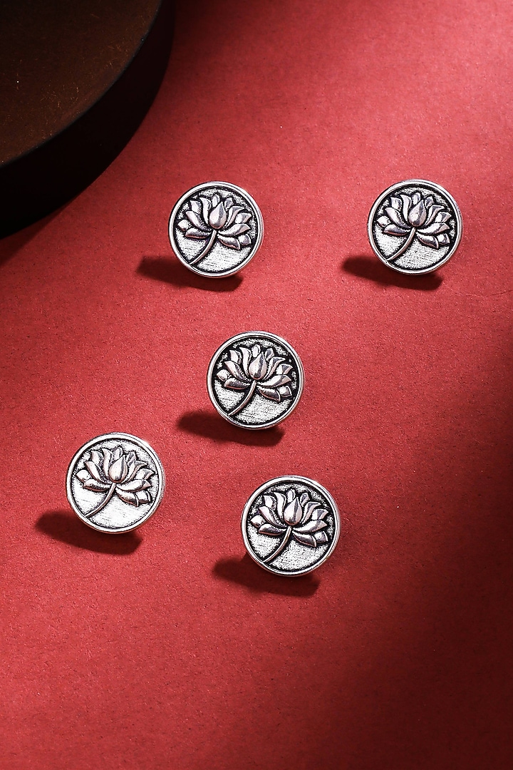 Silver Oxidised Divine Lotus Buttons (Set of 5) by Cosa Nostraa at Pernia's Pop Up Shop