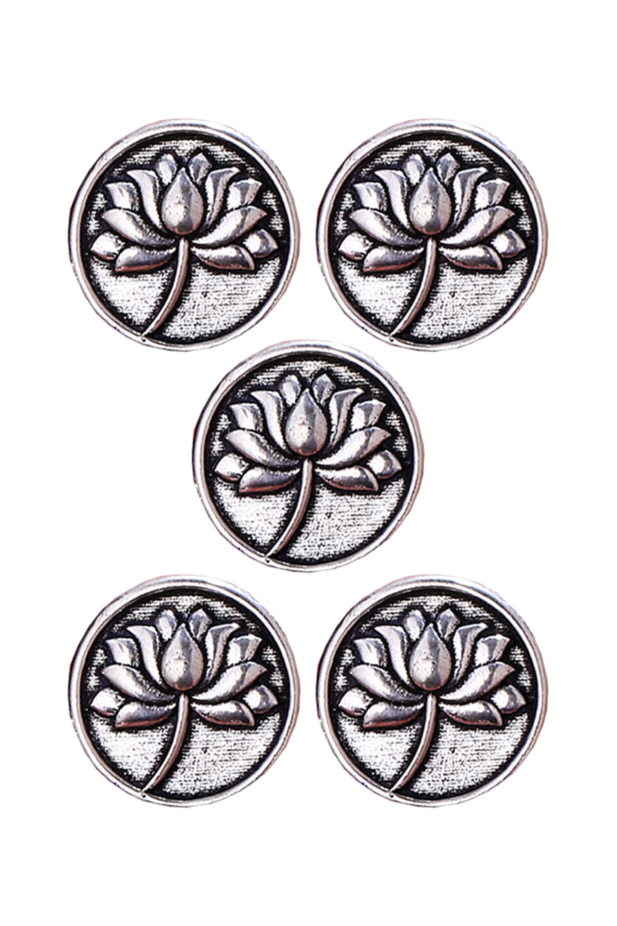 Silver Oxidised Divine Lotus Buttons (Set of 5) by Cosa Nostraa at Pernia's Pop Up Shop