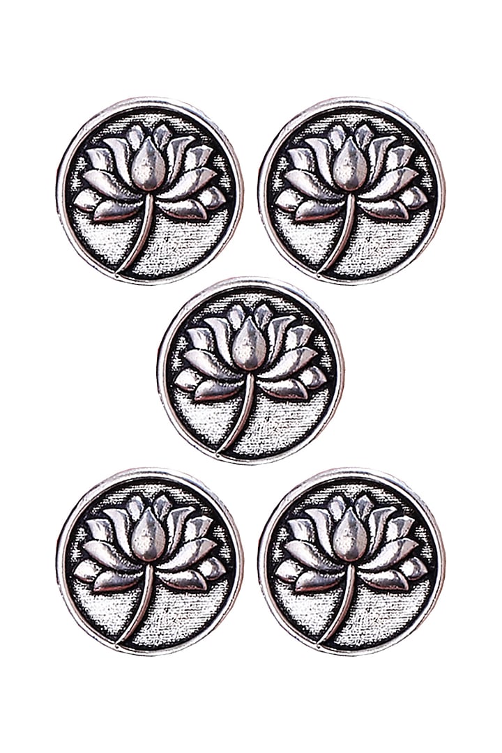 Silver Oxidised Divine Lotus Buttons (Set of 5) by Cosa Nostraa at Pernia's Pop Up Shop