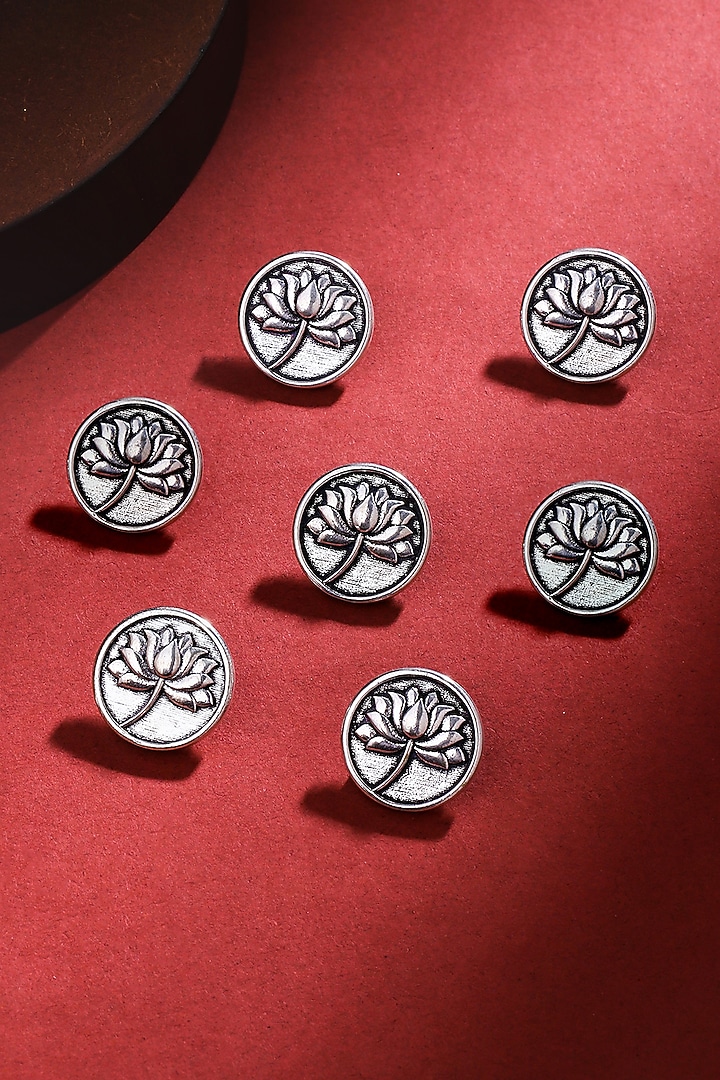 Silver Oxidised Divine Lotus Buttons (Set of 7) by Cosa Nostraa at Pernia's Pop Up Shop
