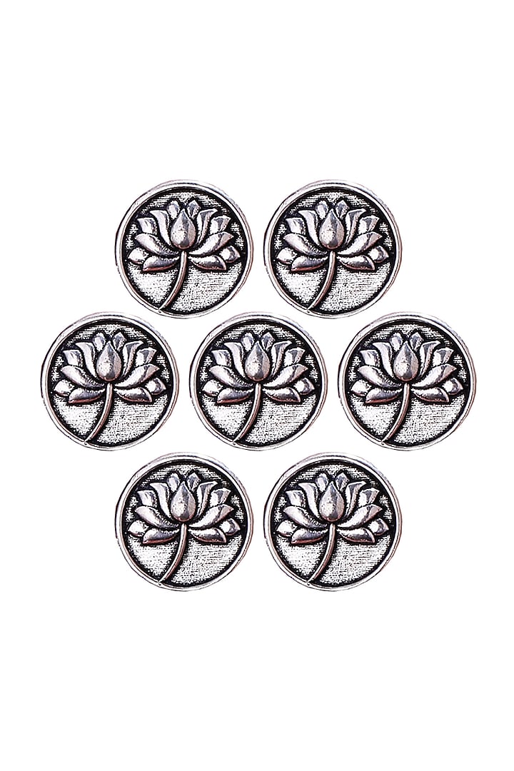 Silver Oxidised Divine Lotus Buttons (Set of 7) by Cosa Nostraa at Pernia's Pop Up Shop