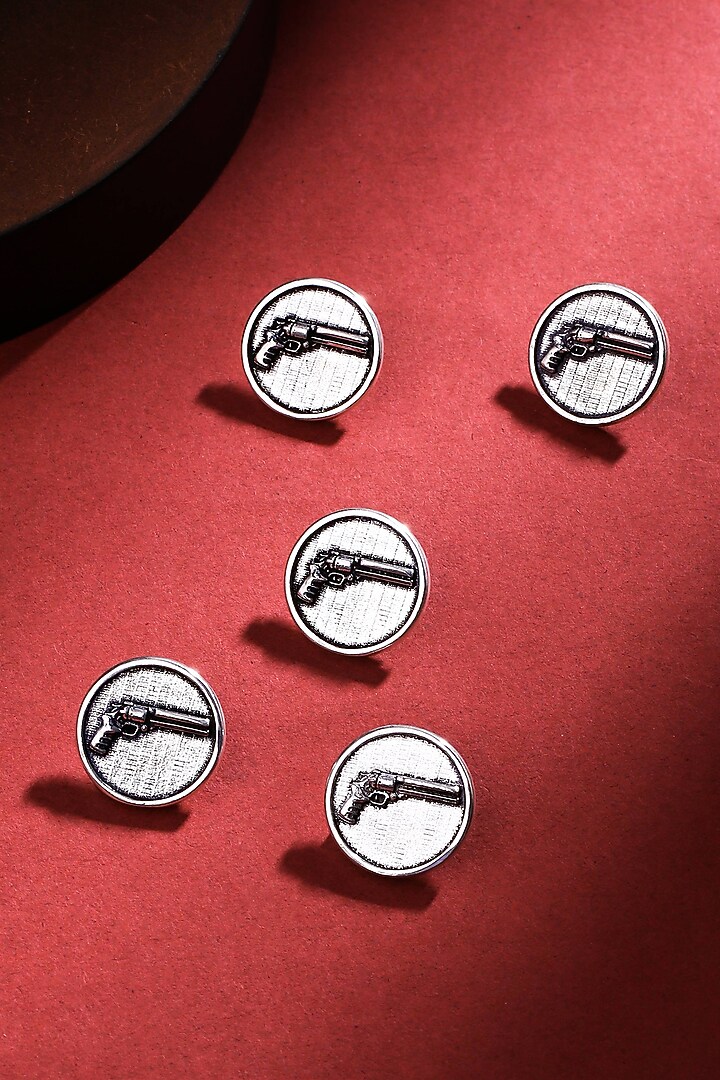 Silver Oxidised Power Gun Buttons (Set of 5) by Cosa Nostraa at Pernia's Pop Up Shop