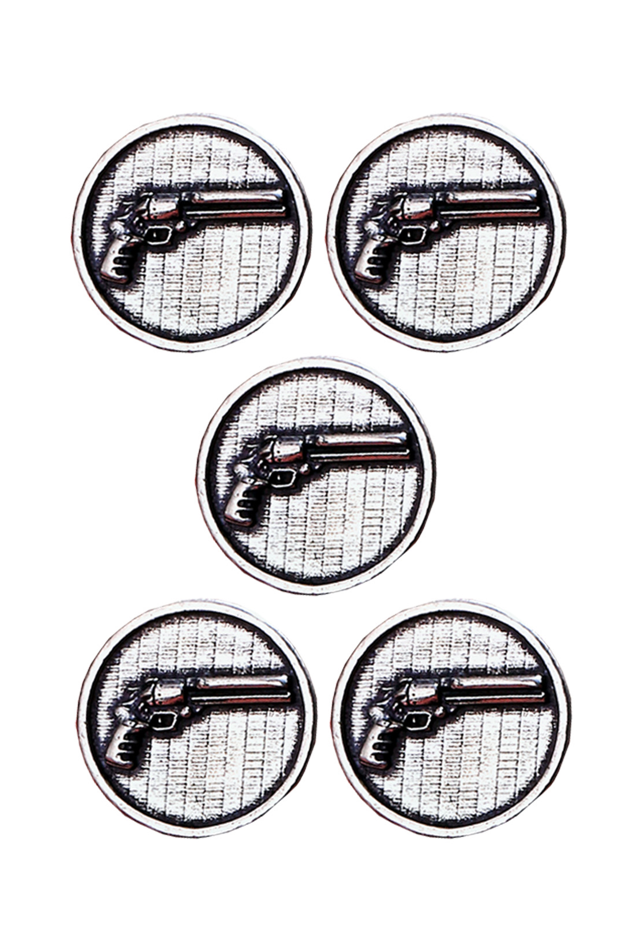 Silver Oxidised Power Gun Buttons (Set of 5) by Cosa Nostraa at Pernia's Pop Up Shop