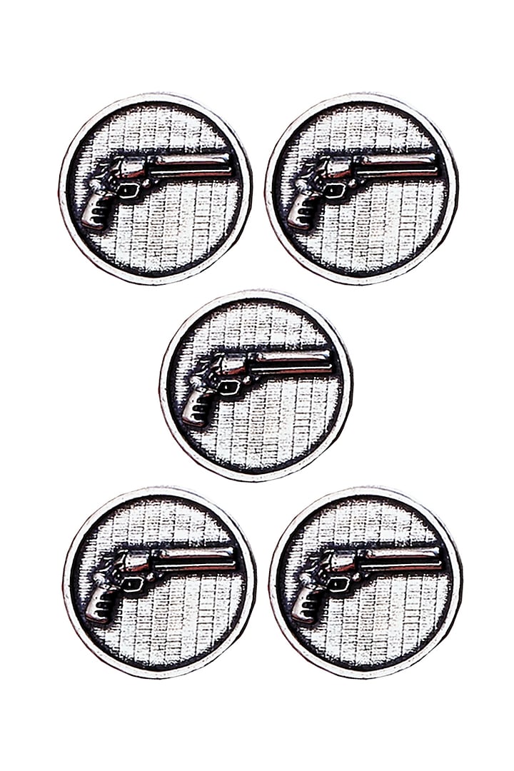 Silver Oxidised Power Gun Buttons (Set of 5) by Cosa Nostraa at Pernia's Pop Up Shop