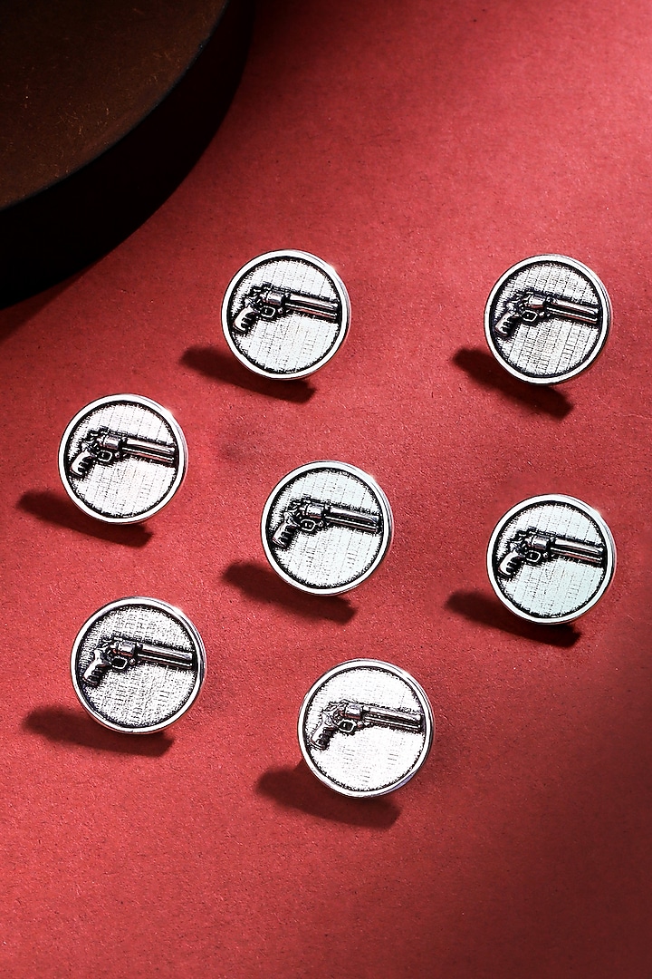 Silver Oxidise Power Gun Buttons (Set of 7) by Cosa Nostraa at Pernia's Pop Up Shop