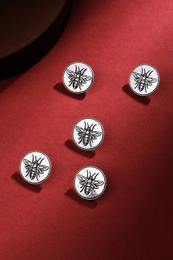 Silver Oxidised Flying Wonder Buttons (Set of 5) by Cosa Nostraa at Pernia's Pop Up Shop