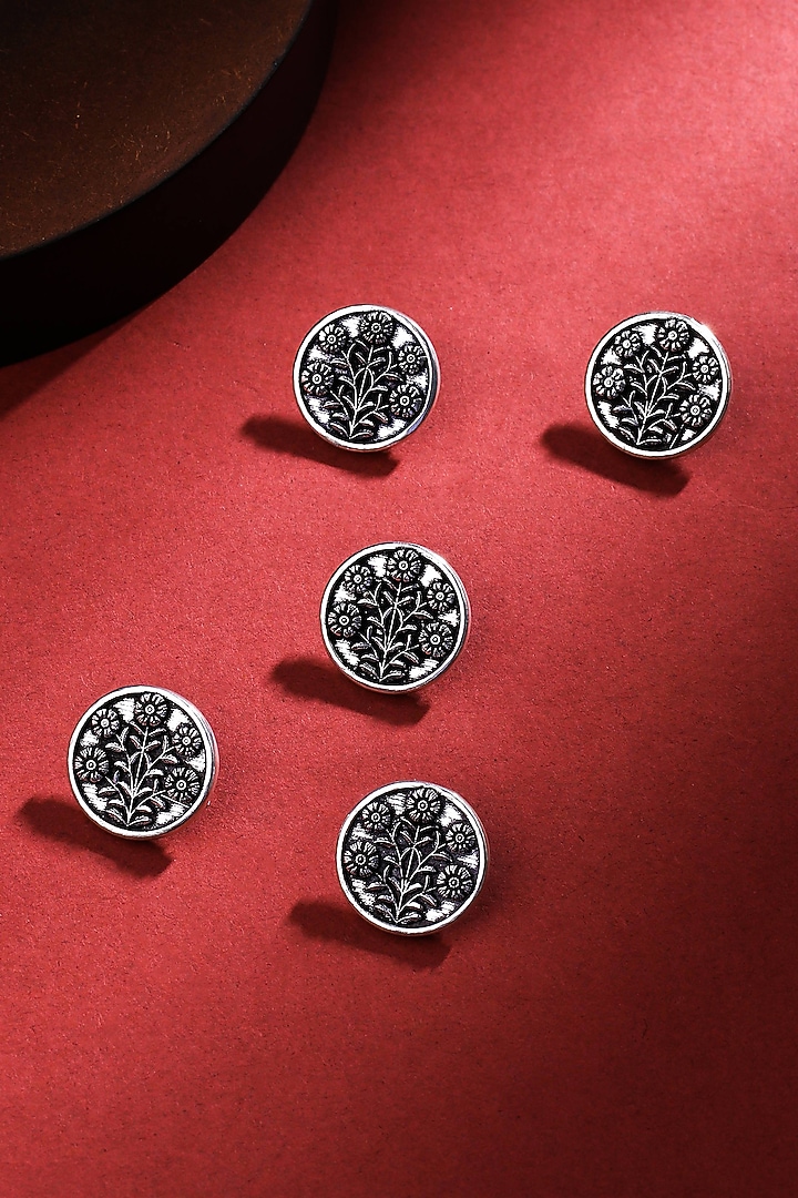 Silver Oxidised Eternal Garden Buttons (Set of 5) by Cosa Nostraa at Pernia's Pop Up Shop