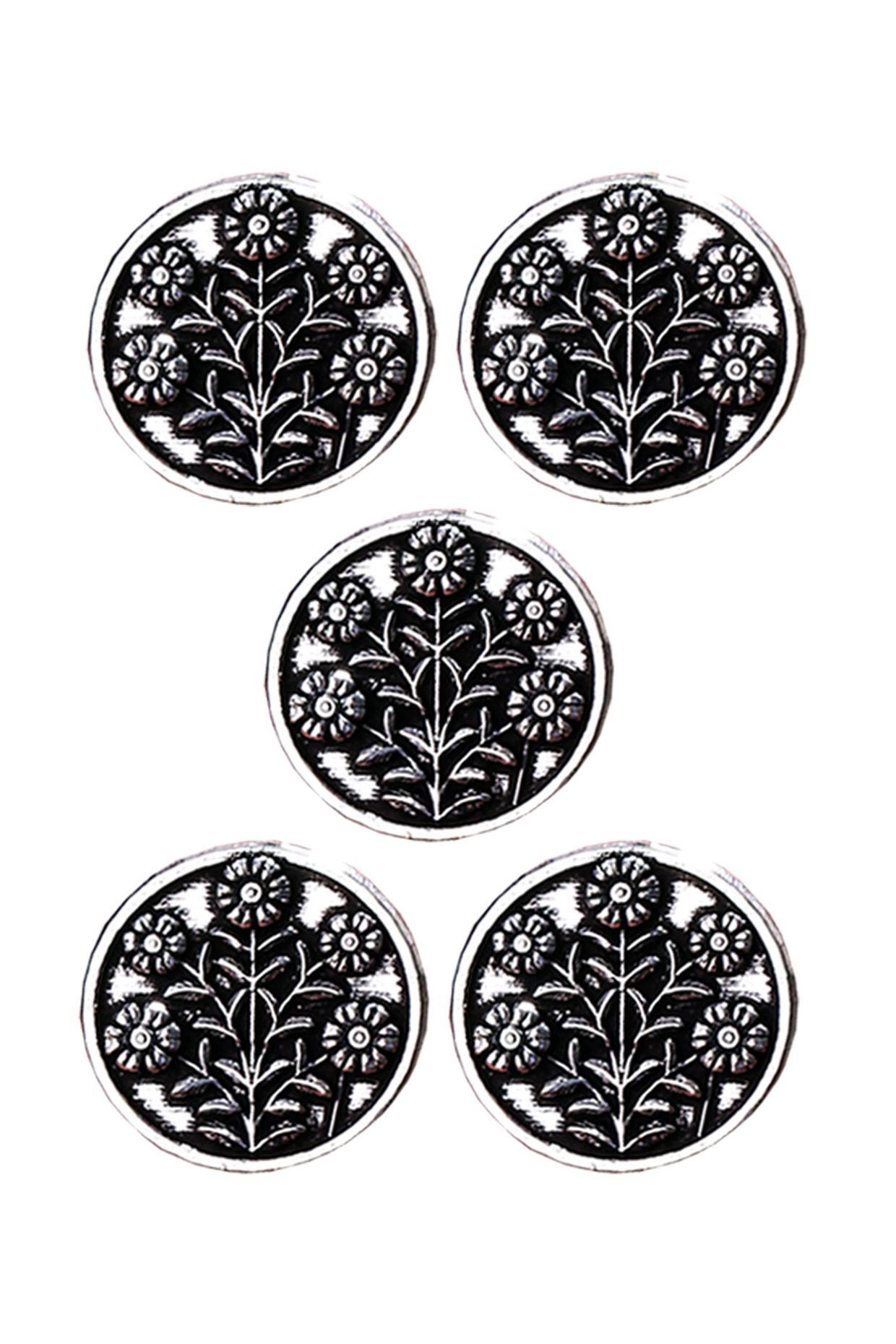 Silver Oxidised Eternal Garden Buttons (Set of 5) by Cosa Nostraa at Pernia's Pop Up Shop