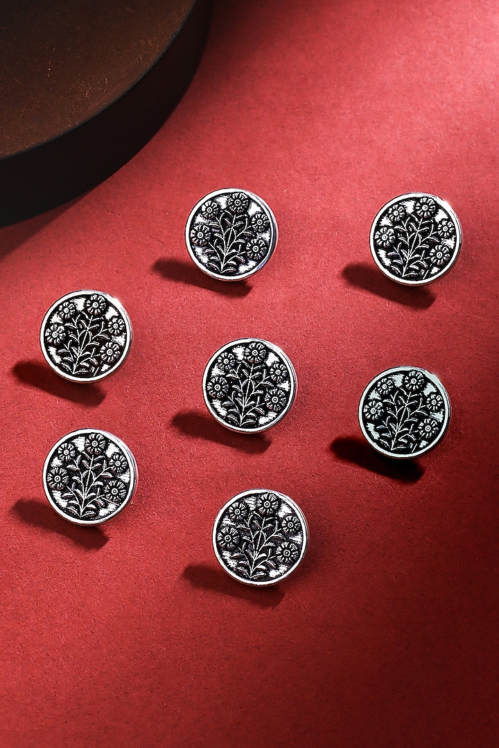 Silver Oxidised Eternal Garden Buttons (Set of 7) by Cosa Nostraa at Pernia's Pop Up Shop